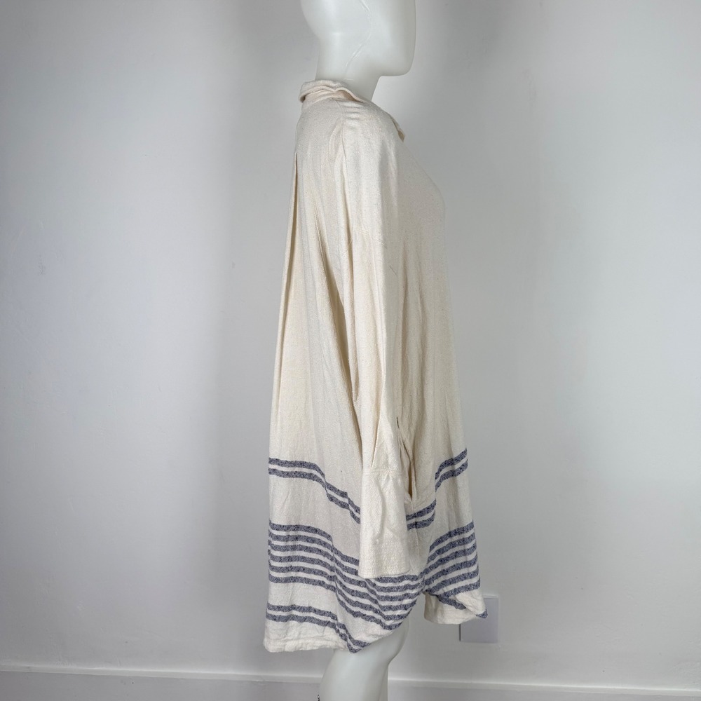 Free People Women Cream Blue Striped Henley Tunic Dress Pockets Large L - Picture 9 of 16